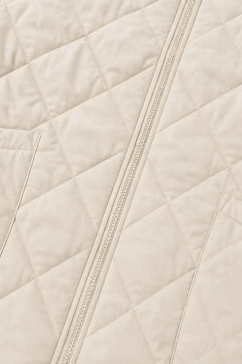 Women's Knit-Panel Quilted Puffer Jacket with Ribbed Cuffs