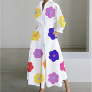 Alora Collared Front Wrap Women's Midi Dress with Long Sleeves in Print
