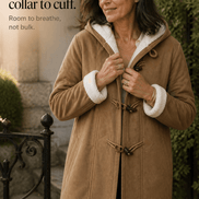 Women's Hooded Faux Suede Toggle Coat with Plush Sherpa Lining