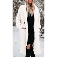 Women's Long Teddy Fleece Coat with Button Front Closure