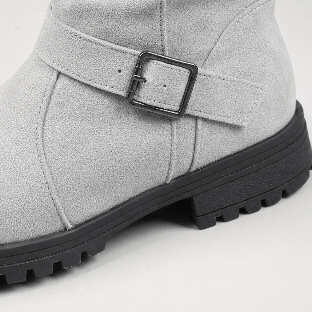 Women's Suede Winter Boots with Ribbed Cuff and Lug Sole