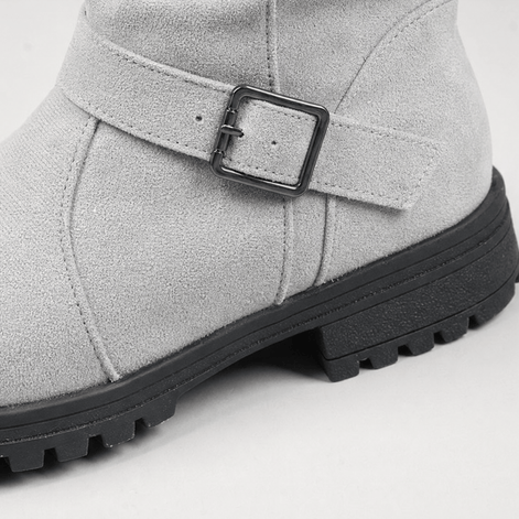 Women's Suede Winter Boots with Ribbed Cuff and Lug Sole