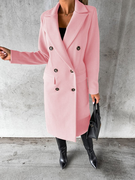 Jolie Double-Breasted Longline Women's Winter Coat with Tailored Lapels