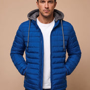 Dorian Men's Hooded Quilted Puffer Jacket with Packable Fold-Away Fit