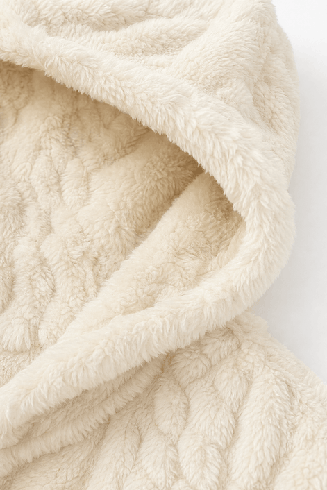 Cable-Knit Textured Hooded Longline Coat with Button Hems
