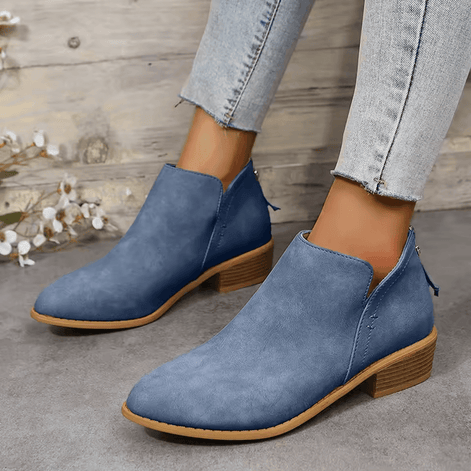 Riley Ankle Low Heel Slip On Womens Boots with Back Zip