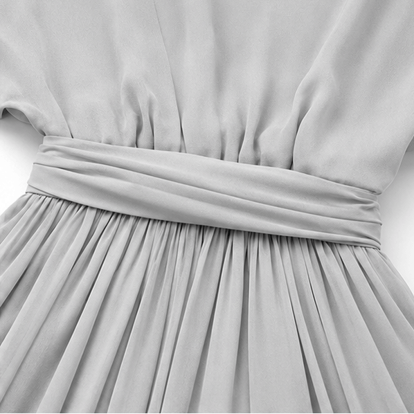 Solavia Cold-Shoulder Chiffon Women's Midi Dress with Cascading Side Drape