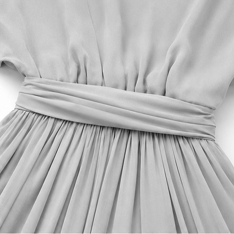 Solavia Cold-Shoulder Chiffon Women's Midi Dress with Cascading Side Drape