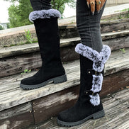 Women's Faux Suede Mid-Calf Snow Boots with Faux Fur Trim and Buckle Detail