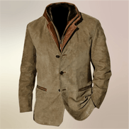 Men's Suede-Look Blazer-Style Jacket with Contrast Trim Collar