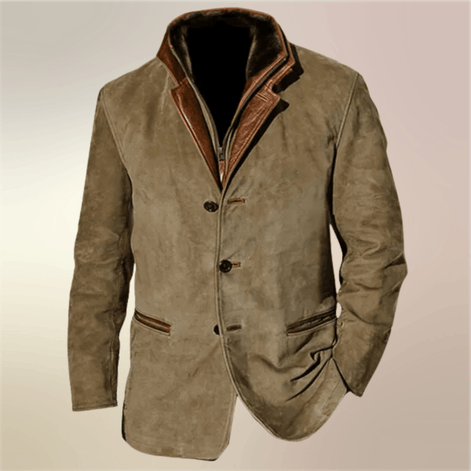 Men's Suede-Look Blazer-Style Jacket with Contrast Trim Collar