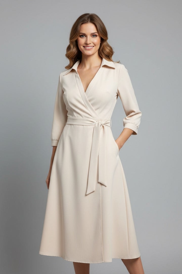 Matilda Long Sleeve Woven Wrap Midi Dress for Christmas Party
