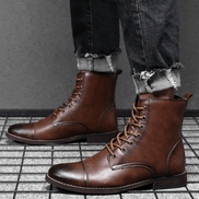 Men's Lace-Up Leather-Style Ankle Boots with Grip Outsole