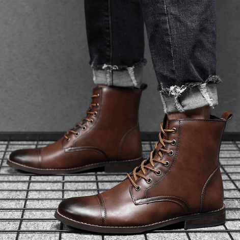 Men's Lace-Up Leather-Style Ankle Boots with Grip Outsole