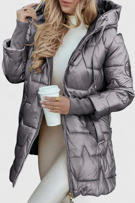 Lyzzandra Hooded Quilted Puffer Jacket with Zip Front