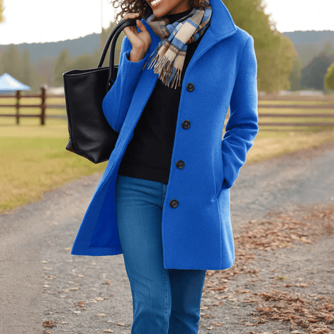 Helga Women's Wool Blend Winter Coat with Button-Front Closure