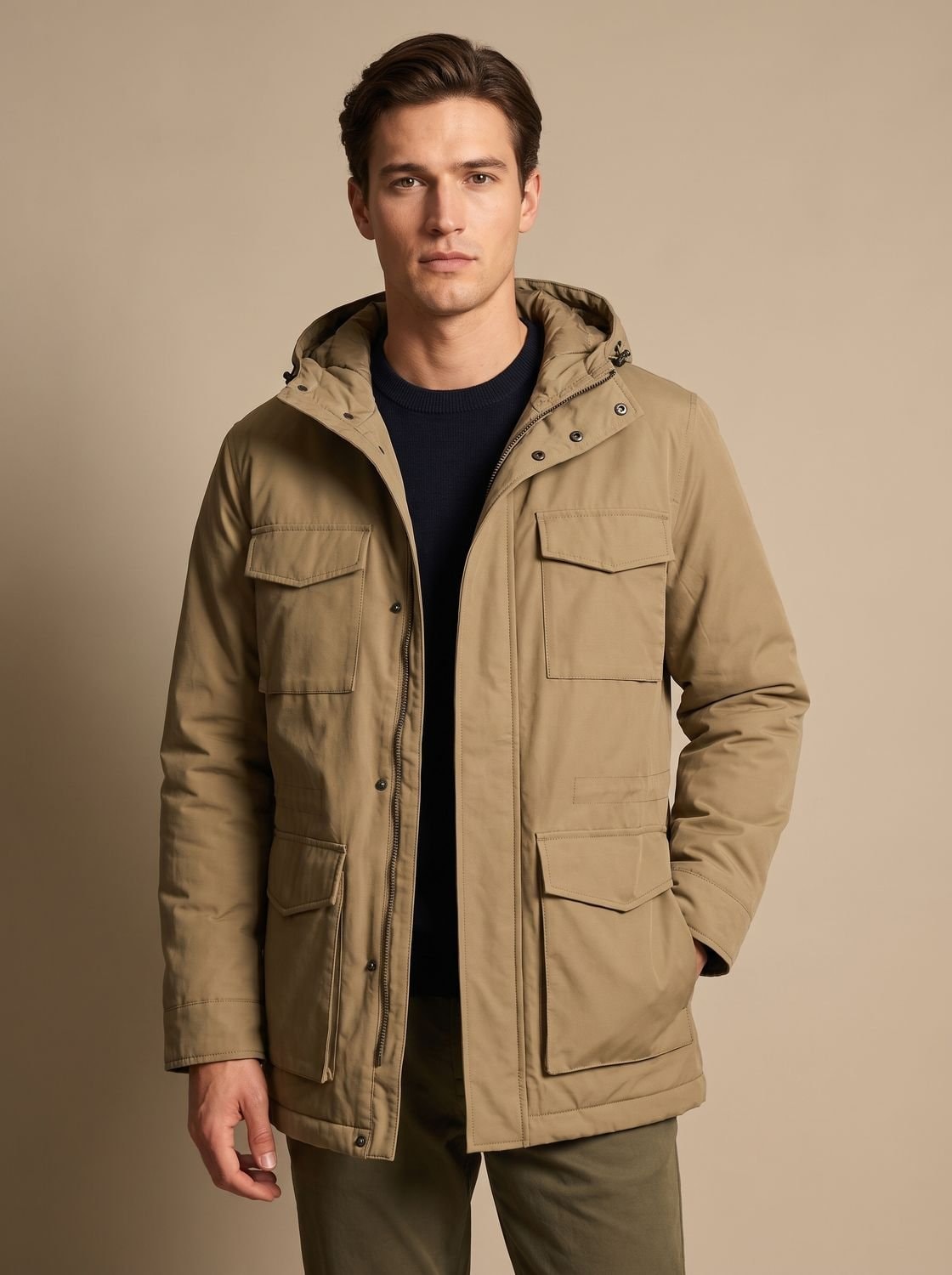 Bartholomew Hooded Multi-Pocket Padded Military Jacket for Men in Winter Parka Style
