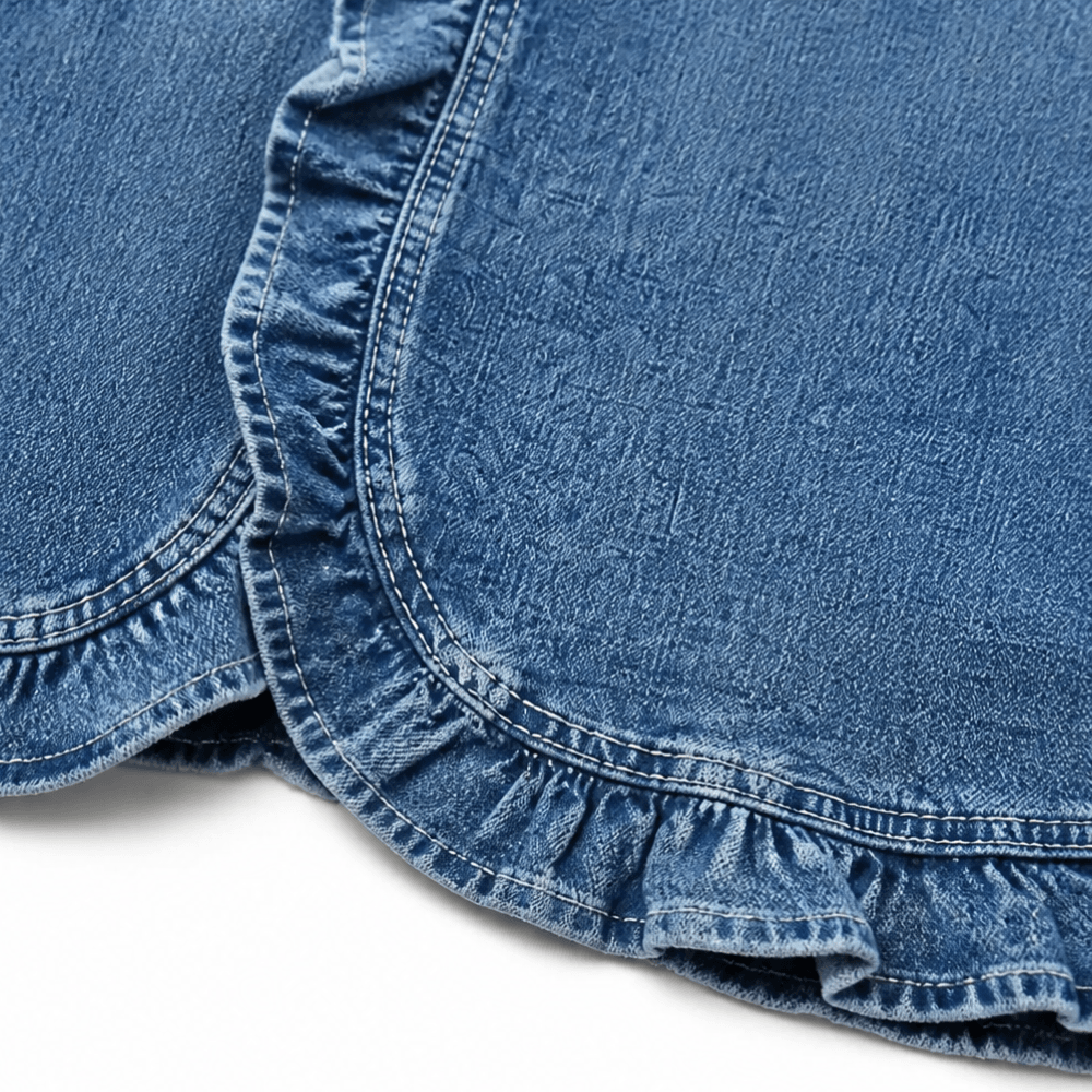 Ruffle-Trim Open-Front Denim Jacket for Women