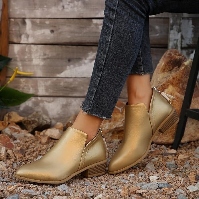 Riley Ankle Low Heel Slip On Womens Boots with Back Zip