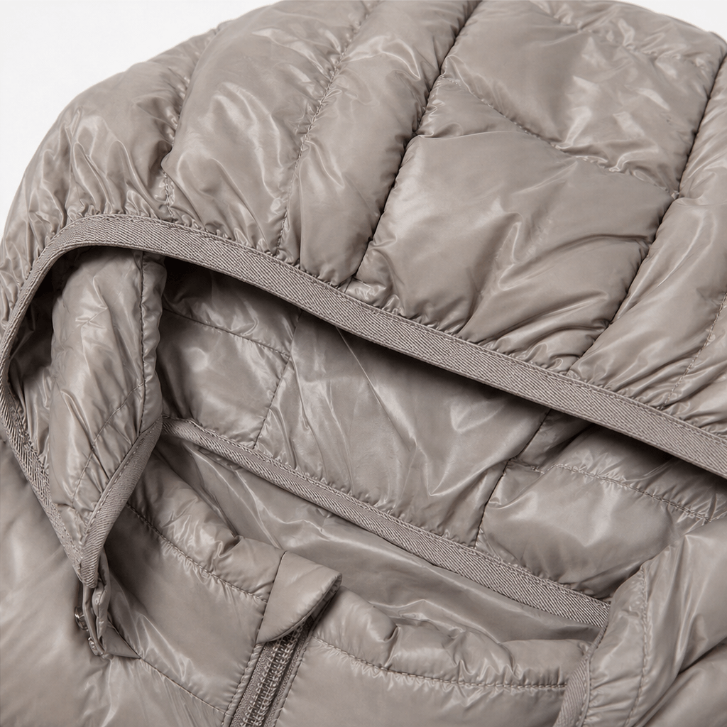 Women's Long Quilted Puffer Coat with Hood in Polyester