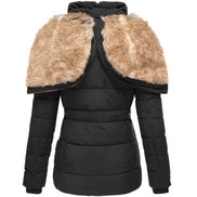 Faux Fur Hooded Puffer Winter Jacket with Detachable Trim for Women