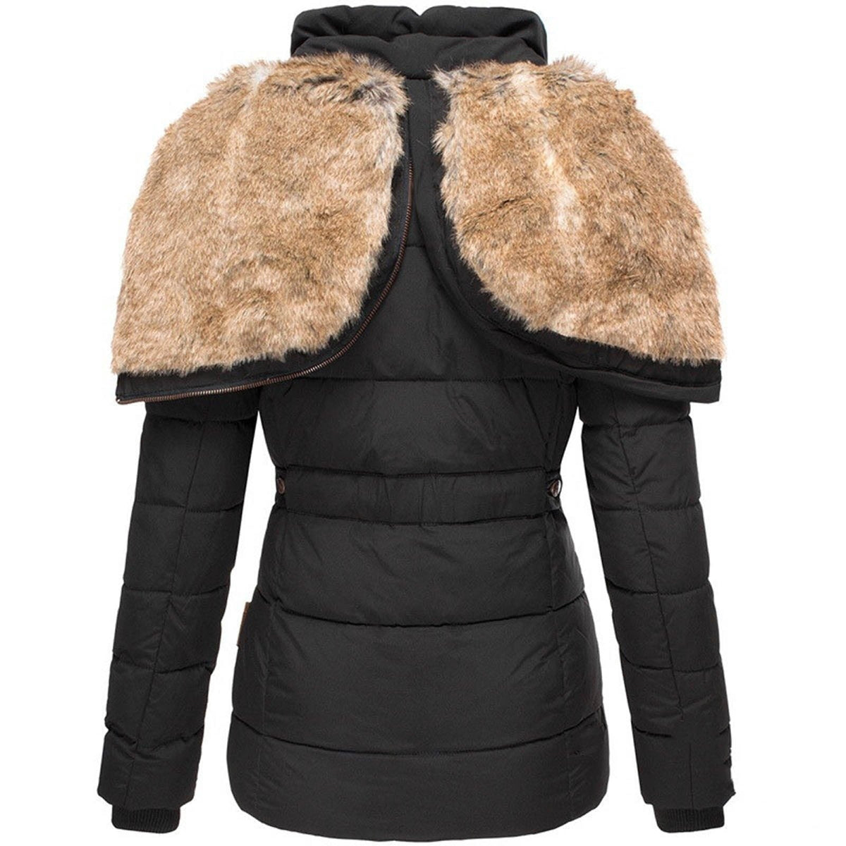 Faux Fur Hooded Puffer Winter Jacket with Detachable Trim for Women