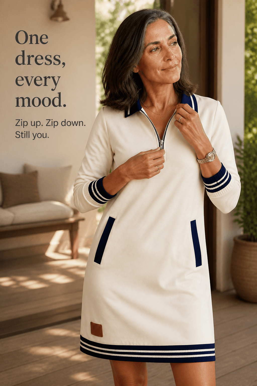 Women's Quarter-Zip Collared Knit Midi Dress with Pockets