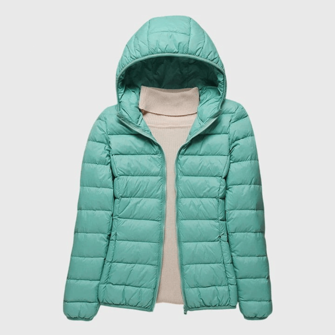 Janey Wrap-Front Quilted Puffer Jacket with Hood for Women