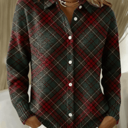Esmeralda Plaid Cotton Flannel Button-Up Long Sleeve Blouse for Women