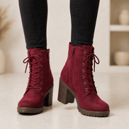 Lacelle Suede Women's Ankle Boots with Lace Trim and Chunky Block Heel
