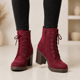 Lacelle Suede Women's Ankle Boots with Lace Trim and Chunky Block Heel
