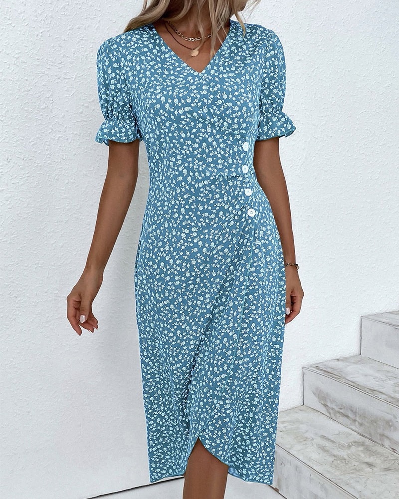 Floral Wrap Midi Dress for Wedding Guest and Christmas Party Wear