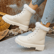 Women's Faux Leather Winter Boots with Faux Fur Trim and Chunky Platform Sole