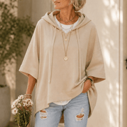 Women's Oversized Half-Sleeve Hooded Sweatshirt with Drawstring