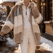 Women's Oversized Faux Fur Color-Block Hooded Coat
