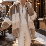 Women's Oversized Faux Fur Color-Block Hooded Coat