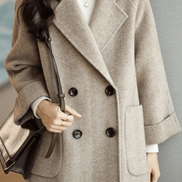 Oihana Women's Double-Breasted Wool-Blend Winter Coat with Self-Tie Belt