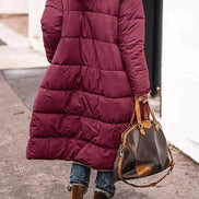 Women's Long Polyester Coat with Teddy Fleece Lining and Hood