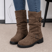 Wearbella Slouchy Mid-Calf Boots with Adjustable Buckle Strap for Women