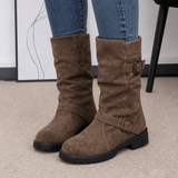 Wearbella Slouchy Mid-Calf Boots with Adjustable Buckle Strap for Women