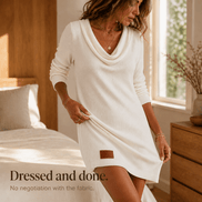 Women's Cowl-Neck Ribbed Knitted Jumper Dress with Long Sleeves
