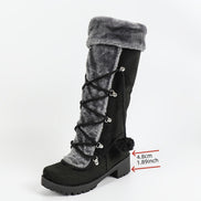 Faux Suede Knee-High Winter Boots for Women with Faux Fur Trim and Lace-Up Detail
