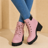 Chunky Platform Lace-Up Combat Boots for Women in Winter