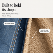 Denora Sherpa-Lined Full-Length Denim Coat with Lapel Collar