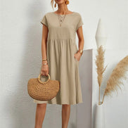 Women's Cotton Blend Christmas Party Shift Midi Dress with Pockets
