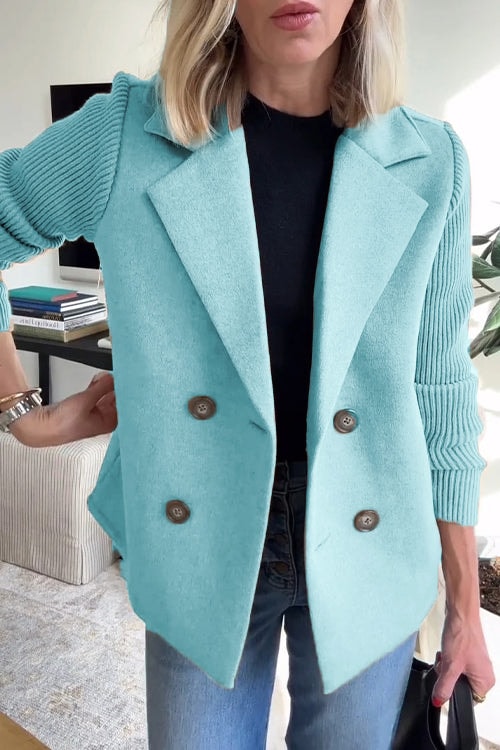 Sorelle Double-Breasted Women's Tailored Blazer with Knit Sleeves