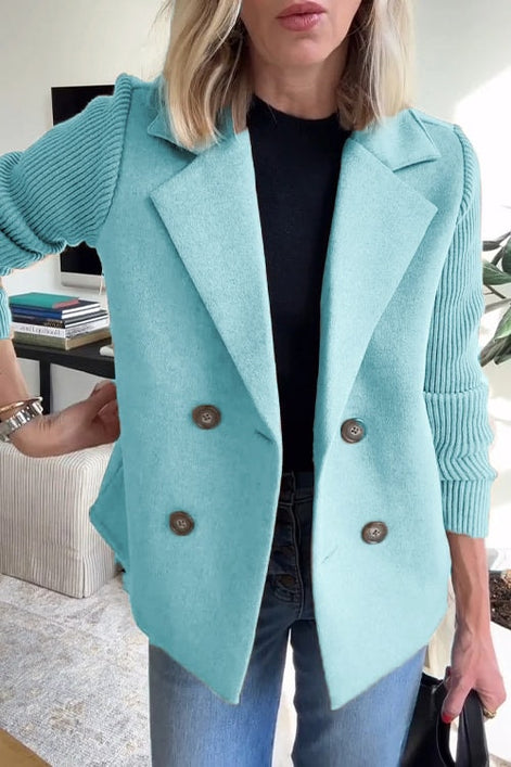 Sorelle Double-Breasted Women's Tailored Blazer with Knit Sleeves