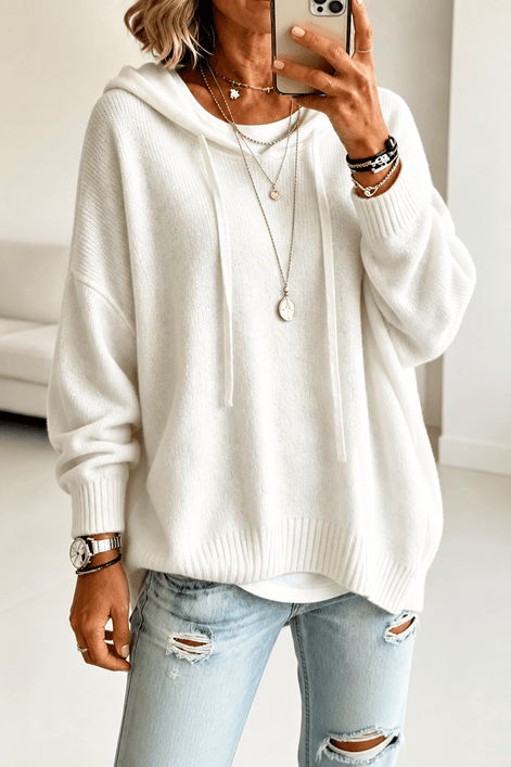 Women's Oversized Hooded Knitted Jumper with Drawstring