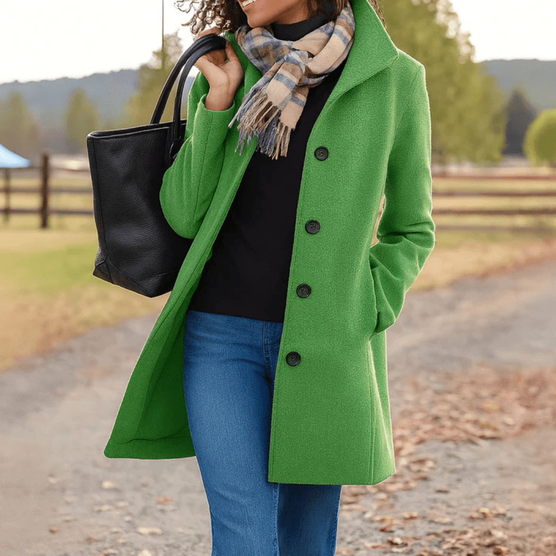 Helga Women's Wool Blend Winter Coat with Button-Front Closure