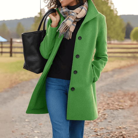 Helga Women's Wool Blend Winter Coat with Button-Front Closure